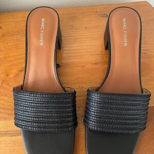 Marc Fisher Black Slide woven square to box chunky Heels Size 10